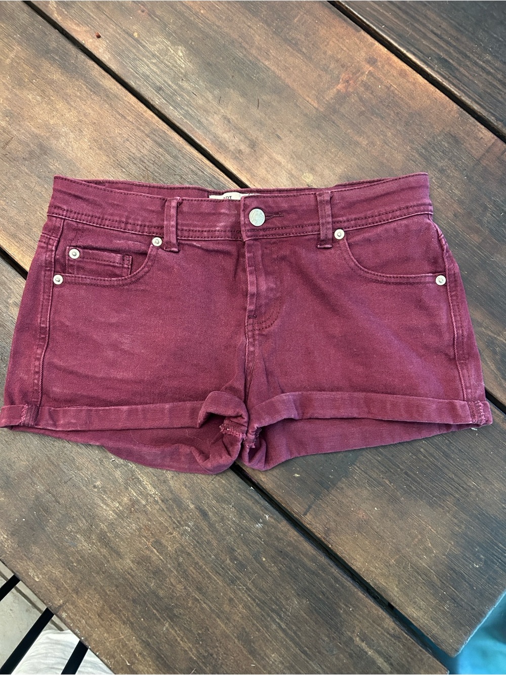 Vintage Cotton On Women's Maroon Denim Cuffed Shorts